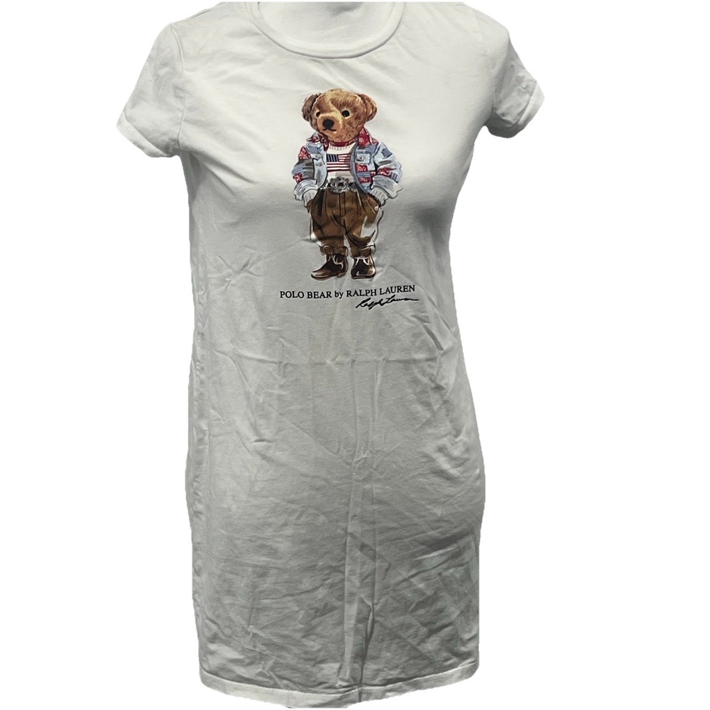 Polo Ralph Lauren Bear Tee Dress  Cotton Jersey Short Sleeve White Girl Xl 16